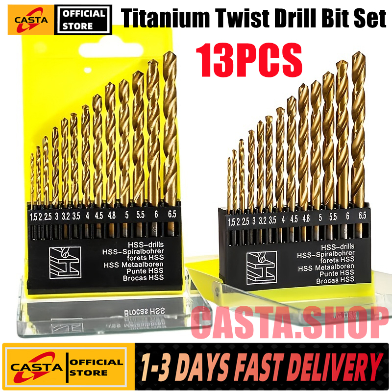 13 Pcs High Speed Steel Titanium Twist Drill Bit Set Kit For Metal