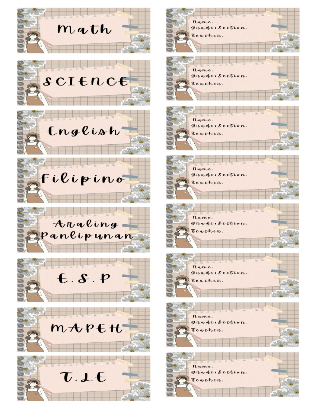 Aesthetic Style Subject And Writable Name Sticker Set Shopee Philippines