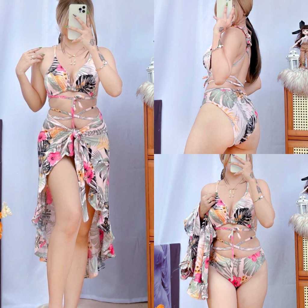 Summer Beach Sexy Split Skirt Three Piece In Bikini Swimsuit Swimwear