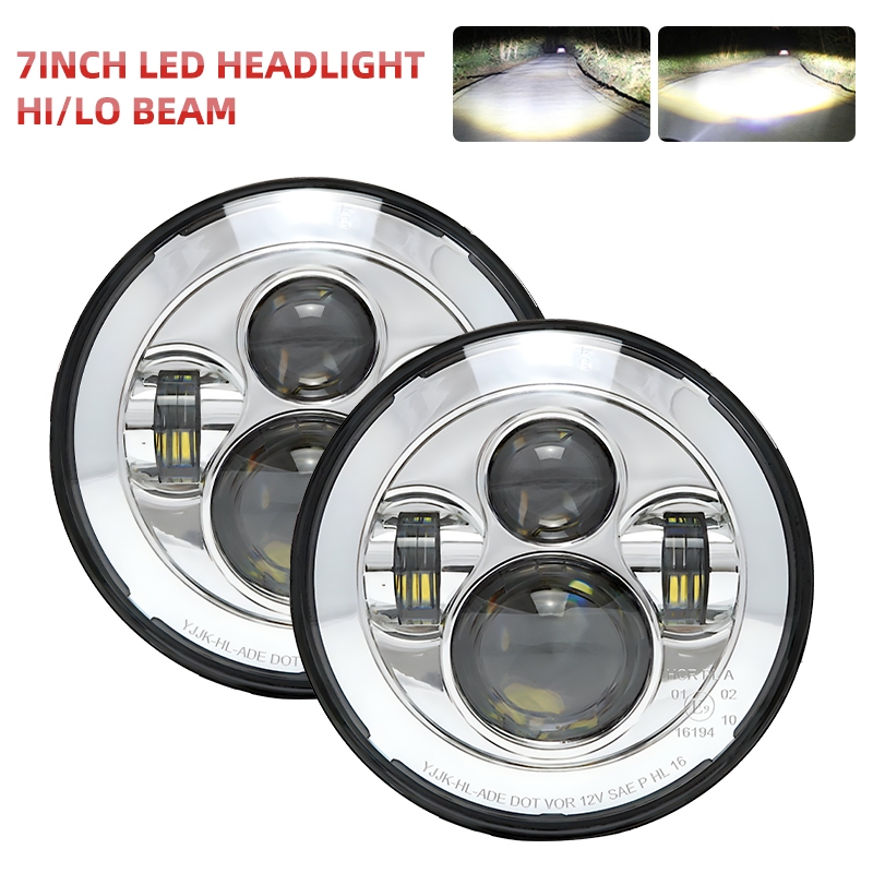 Inch Led Headlights Drl Hi Lo Beam W Halo Ring Amber Angel Eye For