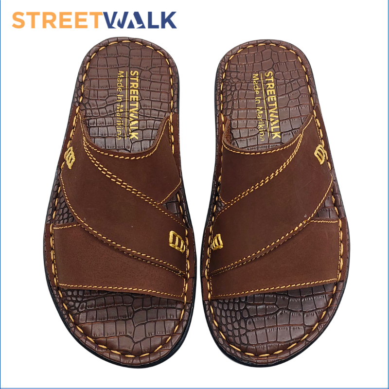 Streetwalk Marikina Made Slip On Leather Sandals For Men Brown Balat Na