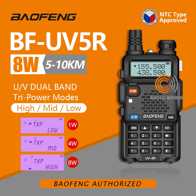 Baofeng Uv R Walkie Talkie Long Range Km Dual Band Uhf Vhf Two Way