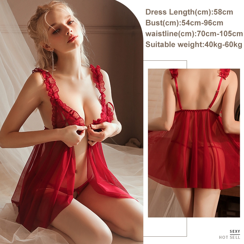 Mafss Lingerie Sexy Sleepwear For Sex Women Lace Slip Nightgown Red