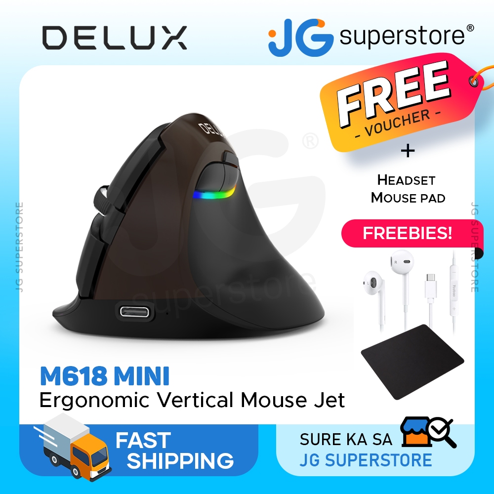 DELUX M618 Mini Wired Wireless Ergonomic RGB Vertical Mouse Jet W