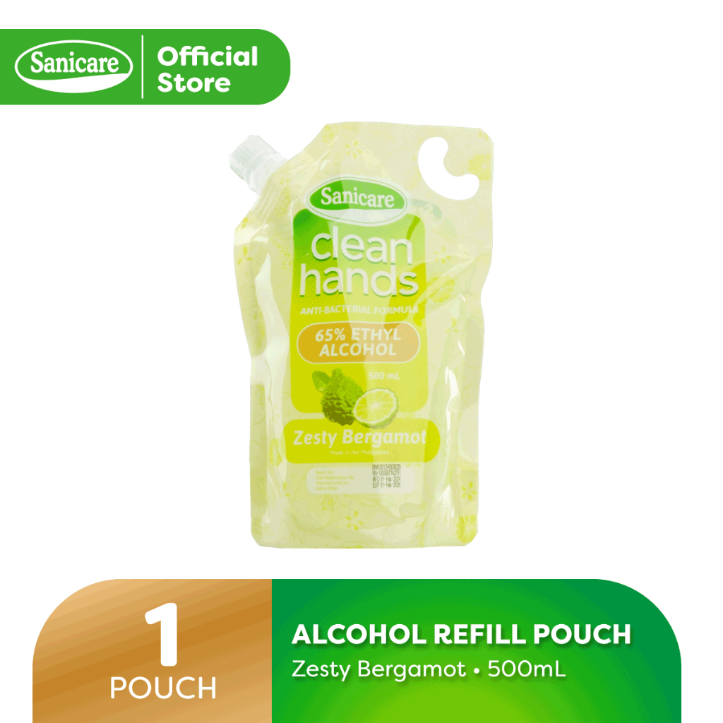 Sanicare Clean Hands Alcohol Spray Refill Pouch 500ml Zesty Bergamot