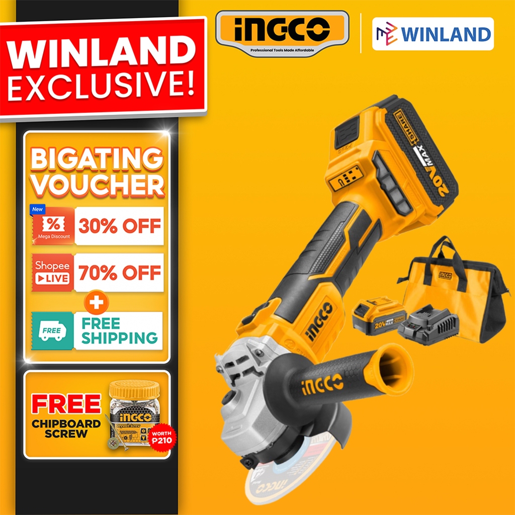 Ingco By Winland P20S 20V Lithium Ion Brushless Angle Grinder