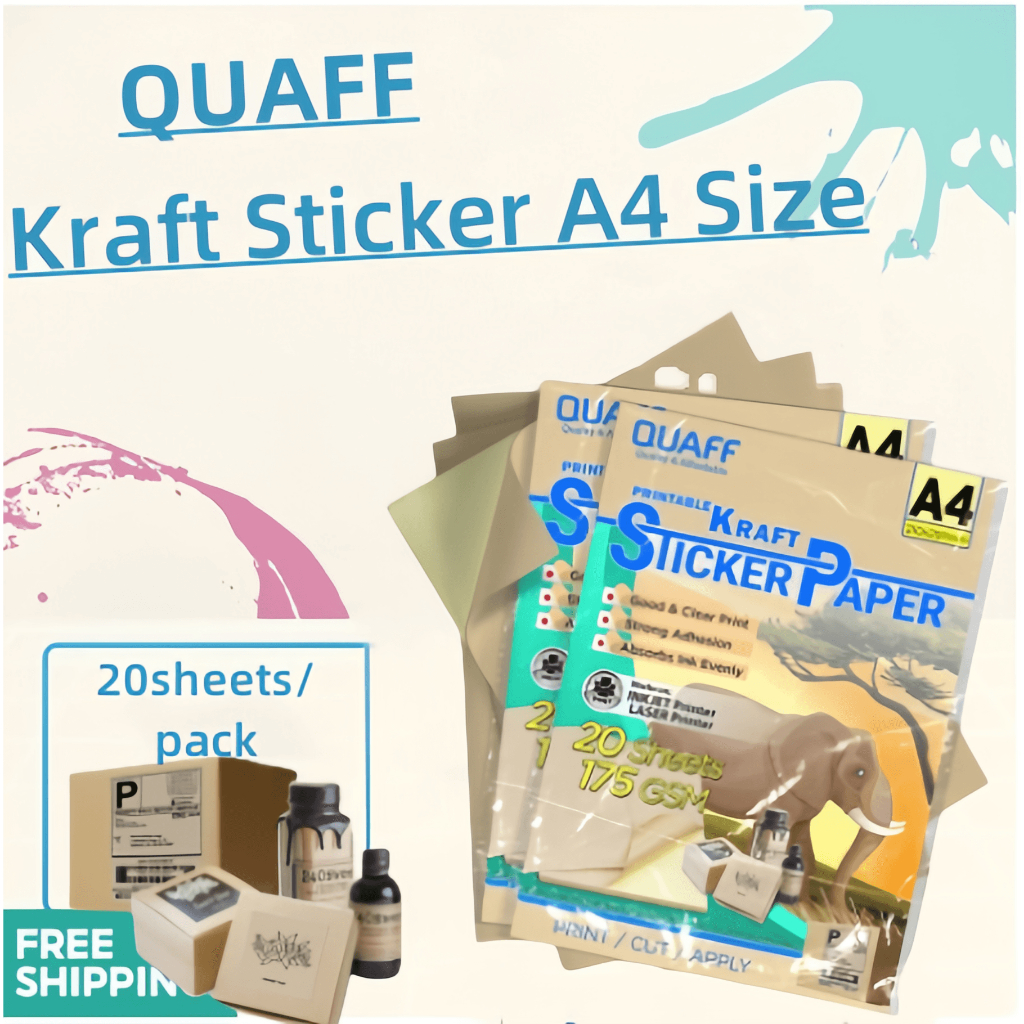 QUAFF Kraft Sticker A4 Size For Label Sticker 20sheets Pack