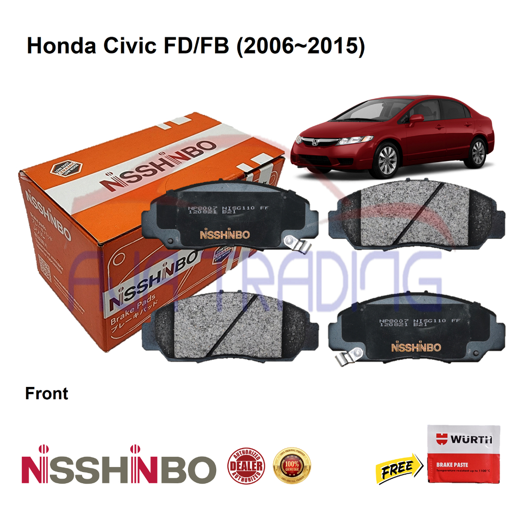 Genuine Nisshinbo Front Brake Pads With SHIMS For Honda Civic 2006