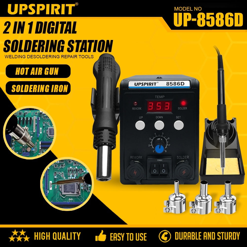 UPSPIRIT Electric In Digtal LCD Display SMD Soldering Iron Rework Station Hot Air BGA Welding
