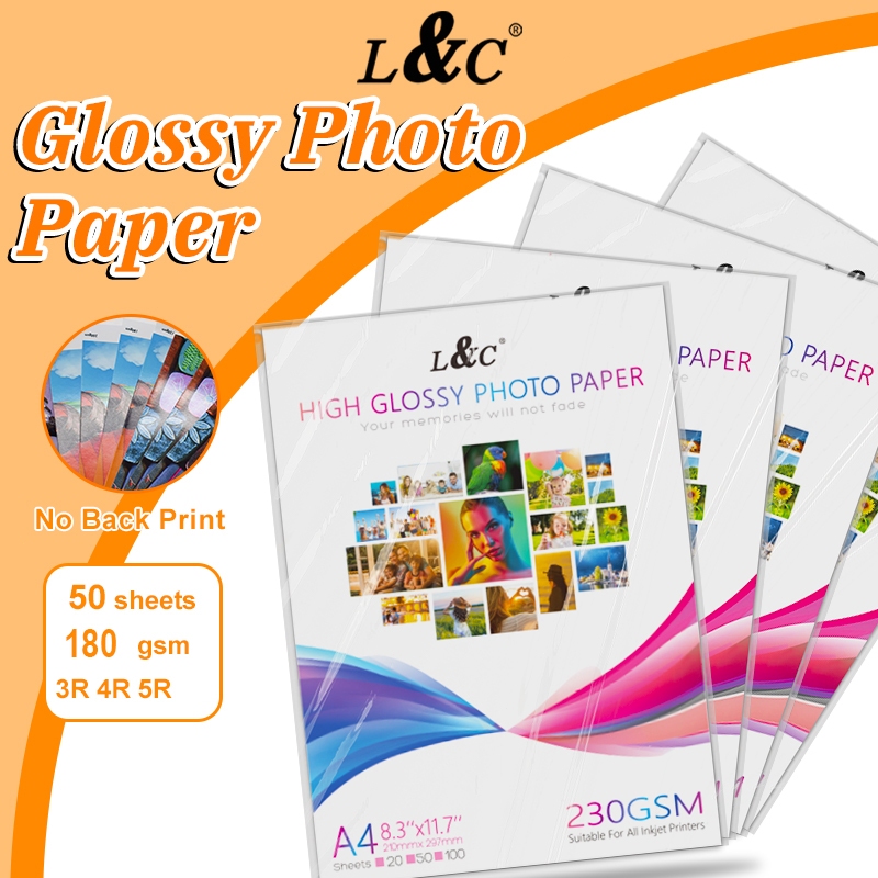 L C Photo Paper 3R 4R 5R Size 50 Sheets Pack 180gsm Highlight Single