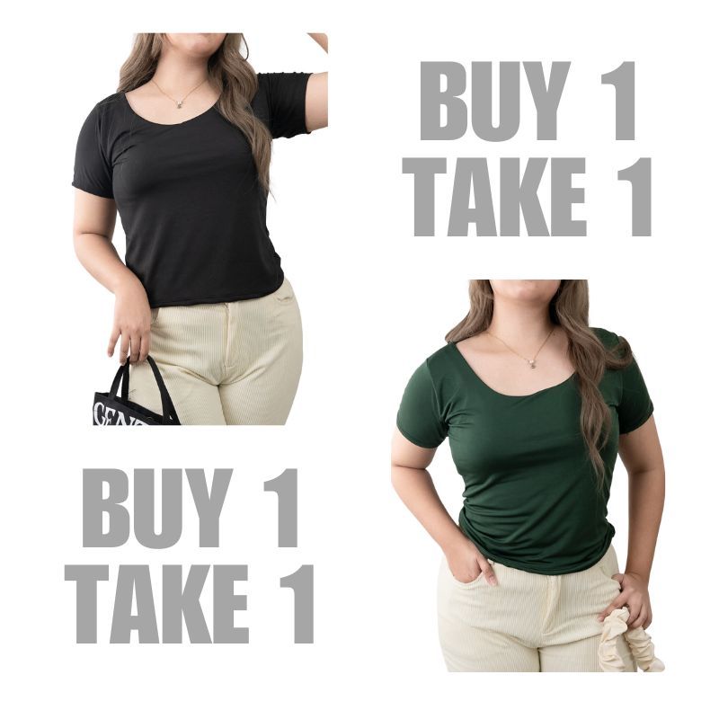 BUY 1 TAKE 1 KILY PH Double Lining Plus Size Top Scoop Neck Shirt Plain