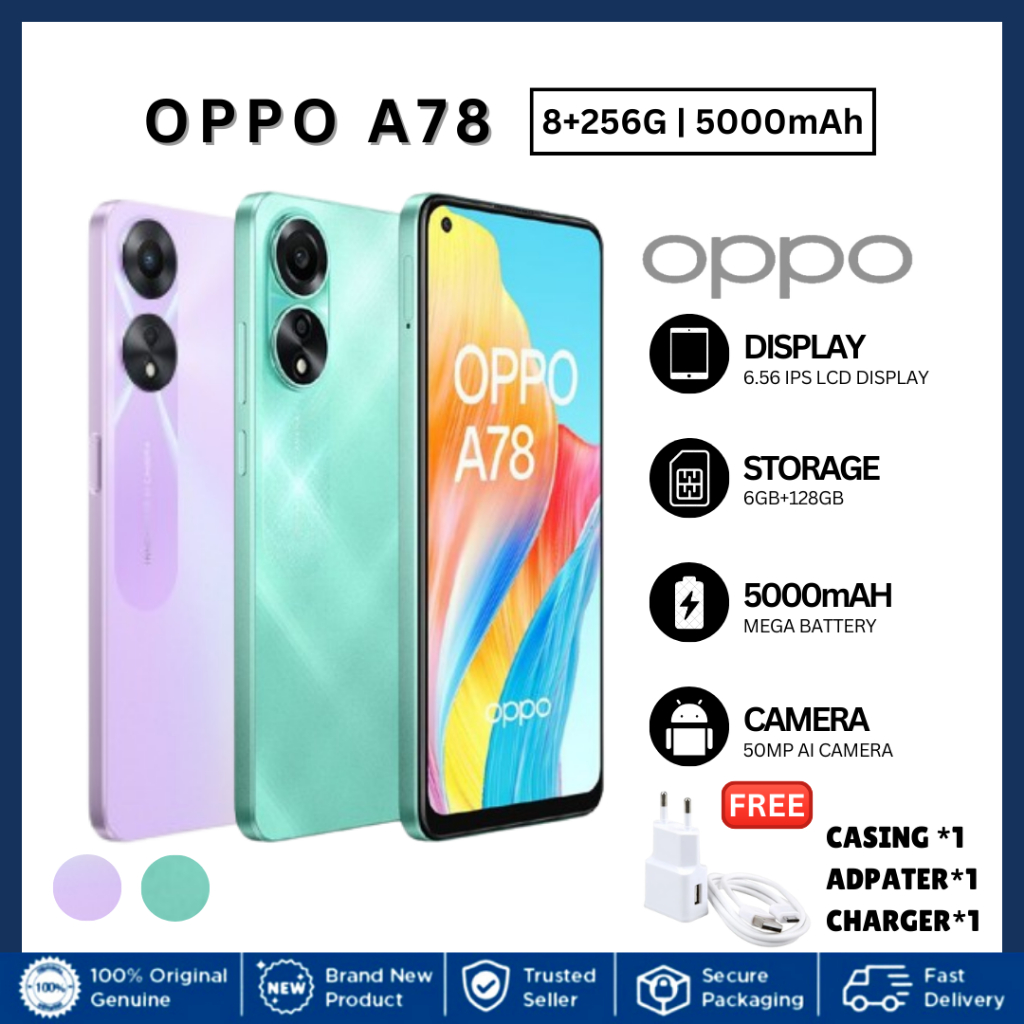 OPPO A77 A78 6 128GB 33W SuperVOOC Cellphone 5000mAh 256GB