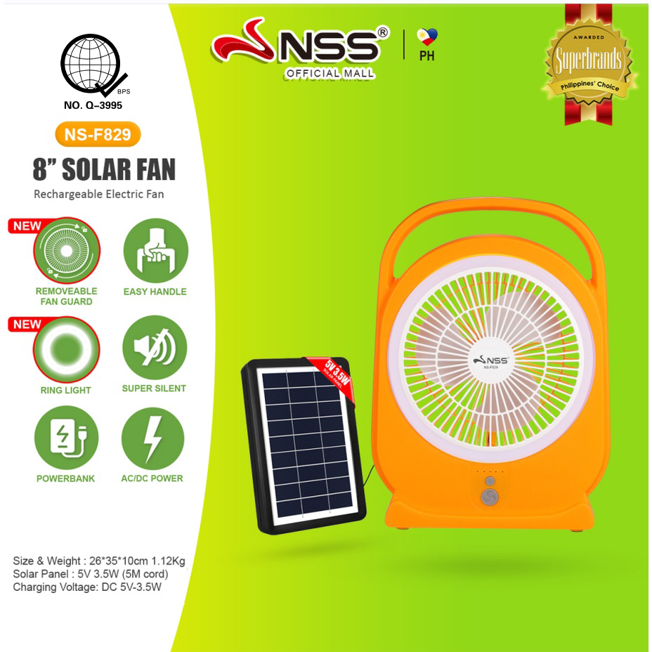 Nss Solar Fan With Panel Rechargeable Solar Powered Fan Electric Solar