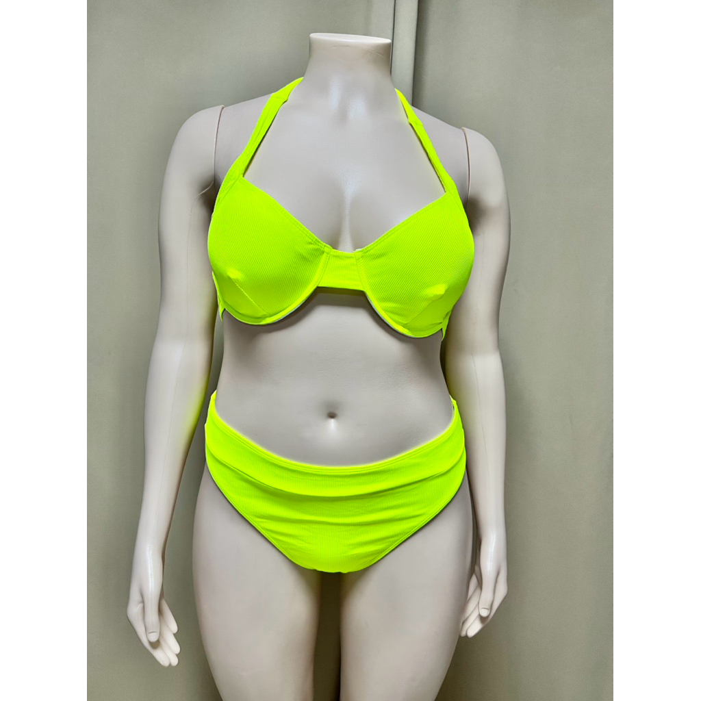 Plus Size Two Piece Swimsuit Bikini Set Neon Green Rib Type Underwire XL Shopee Philippines