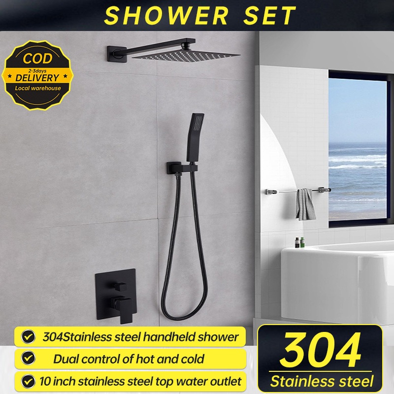 Stainless Steel Shower Set Bathroom Hot And Cold Square Rainfall