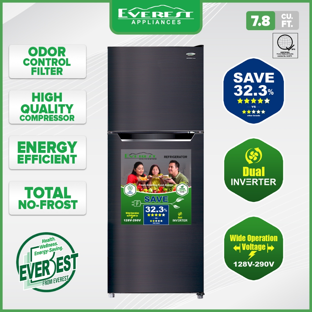 Everest Cu Ft No Frost Inverter Two Door Refrigerator Wide