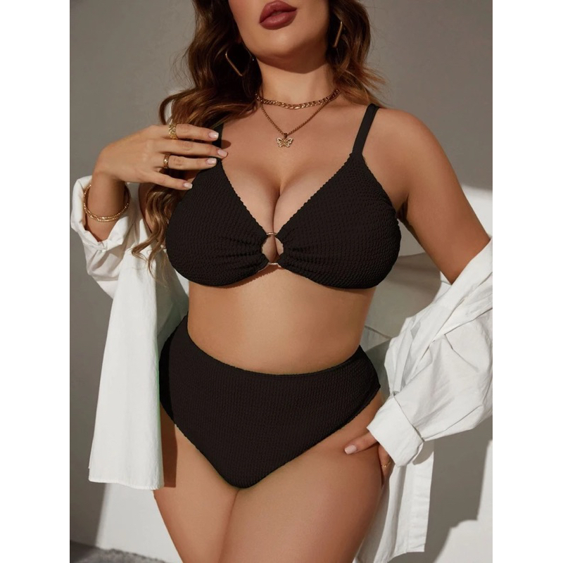 Plus Size Two Piece Swimsuit Bikini Set Black Textured Rib Type 1XL Shopee Philippines