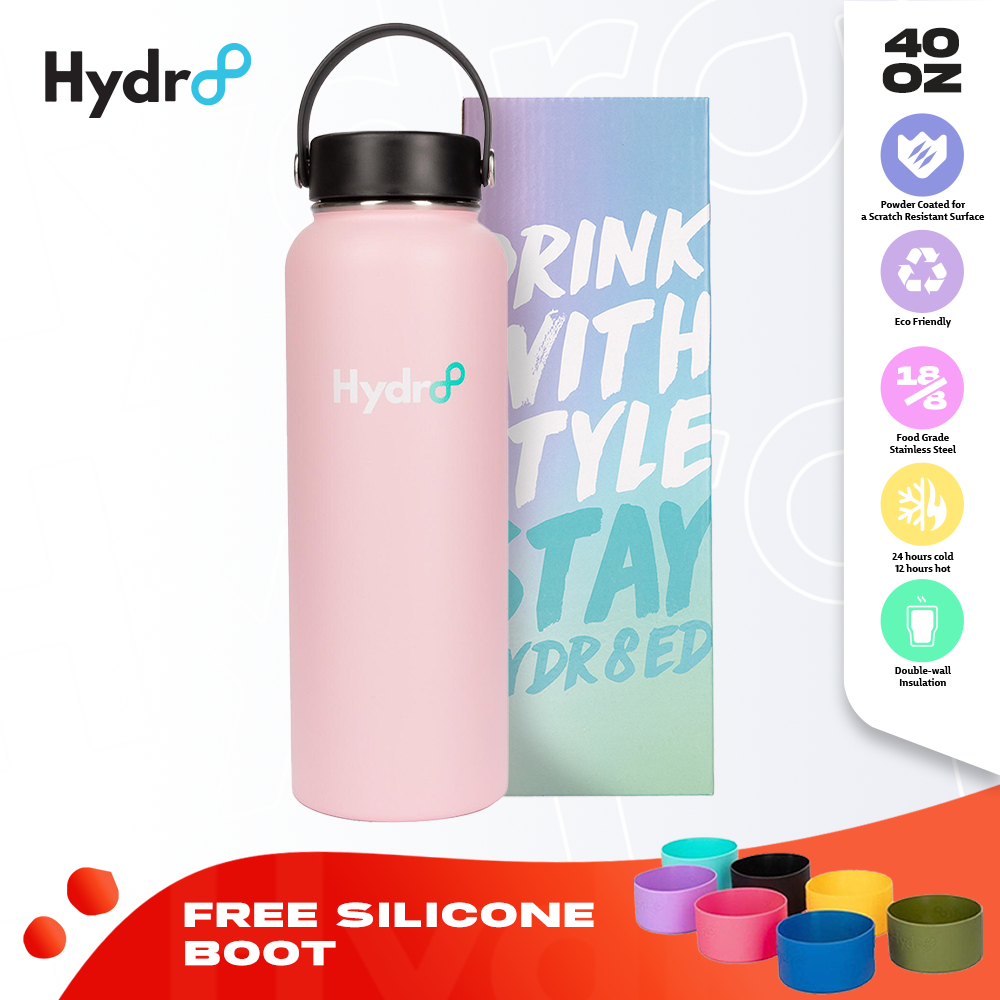 Hydr Oz Pink Wide Mouth Vacuum Insulated Flask Stainless Water Bottle Tumbler Hot And Cold