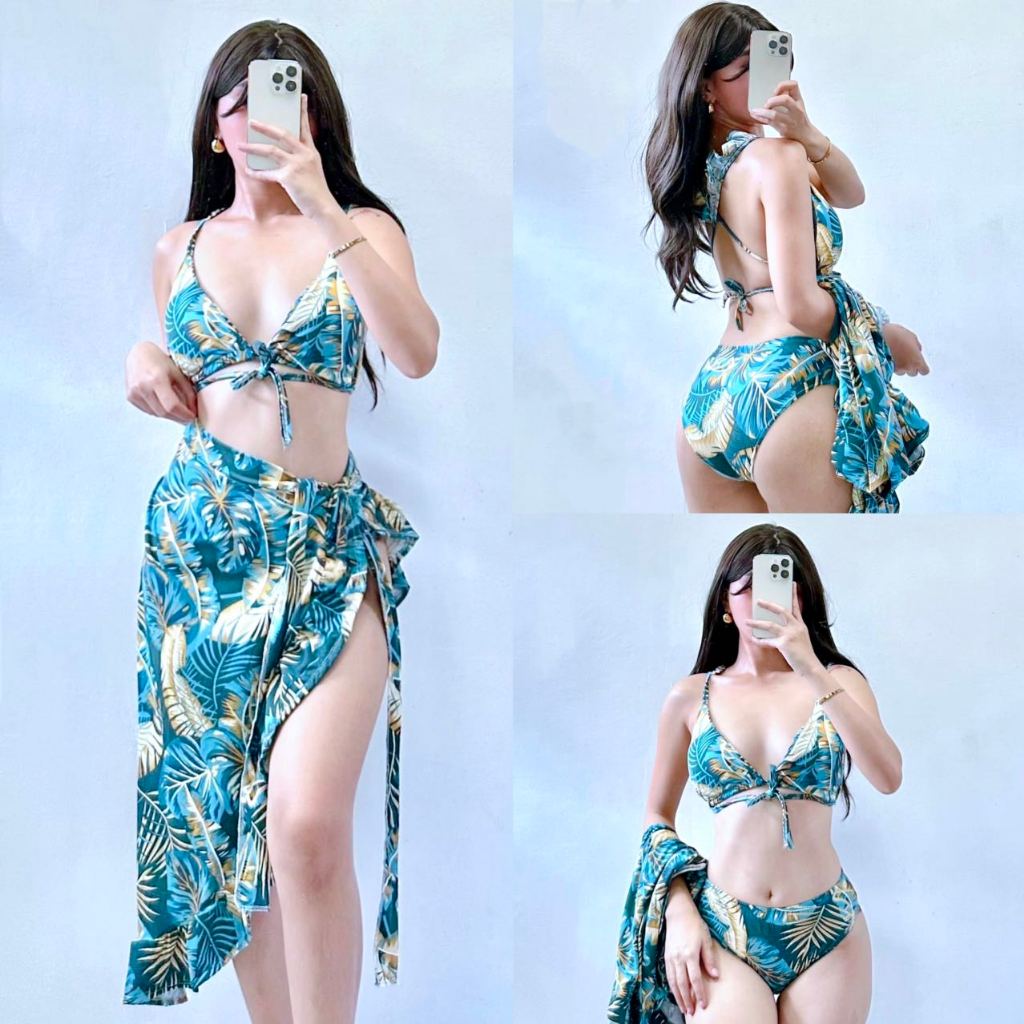 PP Summer Beach Sexy Split Skirt Three Piece Bikini Swimsuit Swimwear