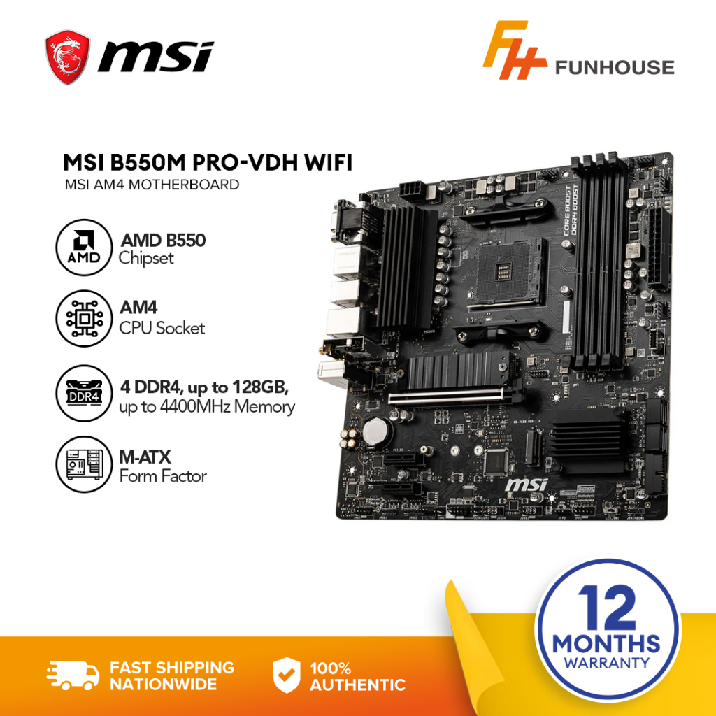 Funhouse MSI AMD B550M PRO VDH DDR4 Motherboard Socket AM4 Supported