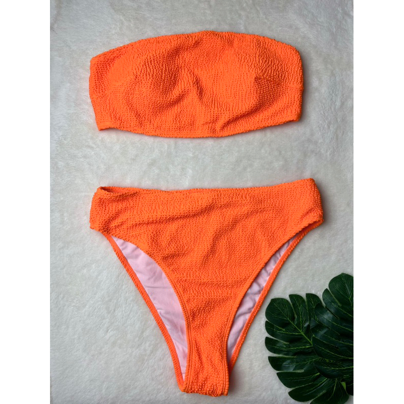 Plus Size Two Piece Swimsuit Bikini Set XL Orange Textured Rib Type Shopee Philippines