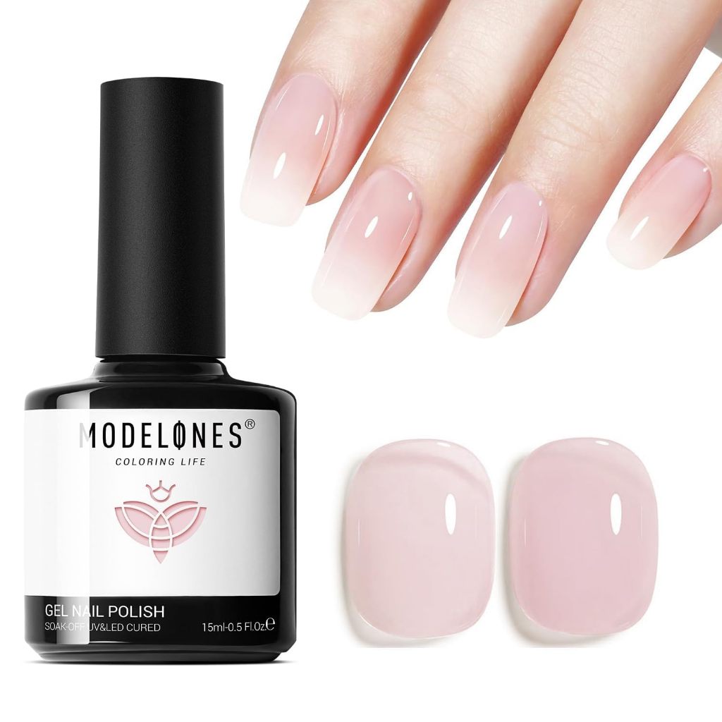 Modelones Milky Pink Gel Nail Polish 15 ML Nude Pink Baby Pink Jelly