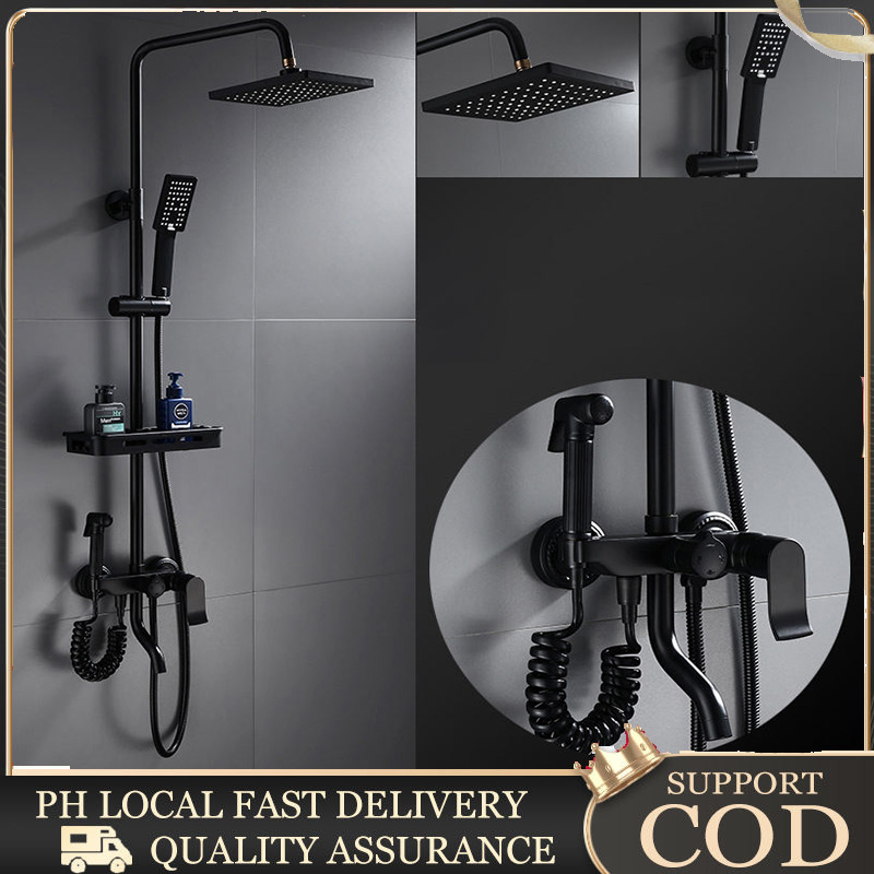 Stainless Steel In Hot And Cold Square Matte Black Shower Set