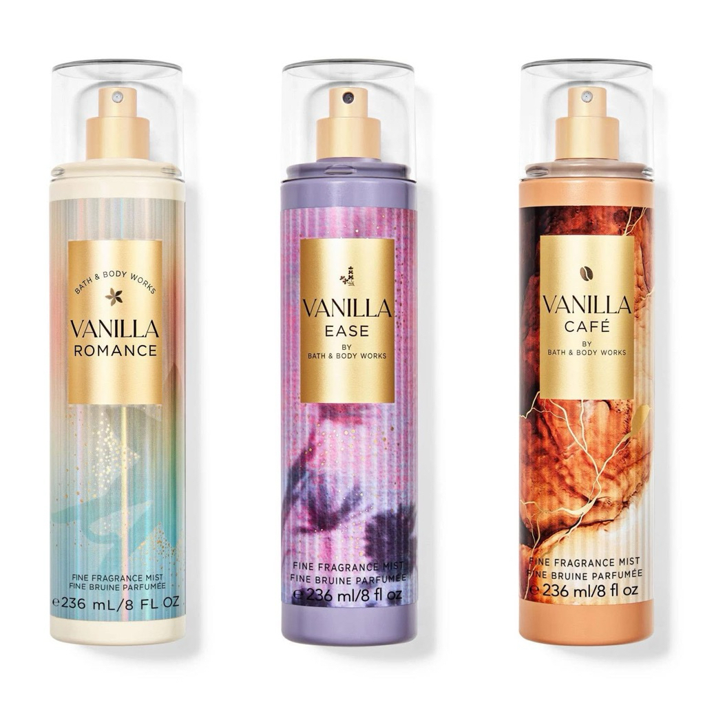 BBW VANILLA CAFE MIST VANILLA ROMANCE MIST VANILLA EASE BODY MIST