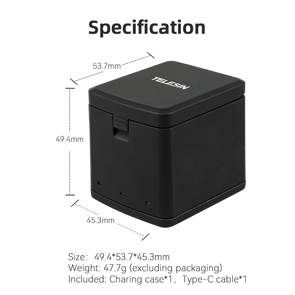 TELESIN 3 Slot Charging Box Storage Charger W 2 Batteries GoPro Hero 8