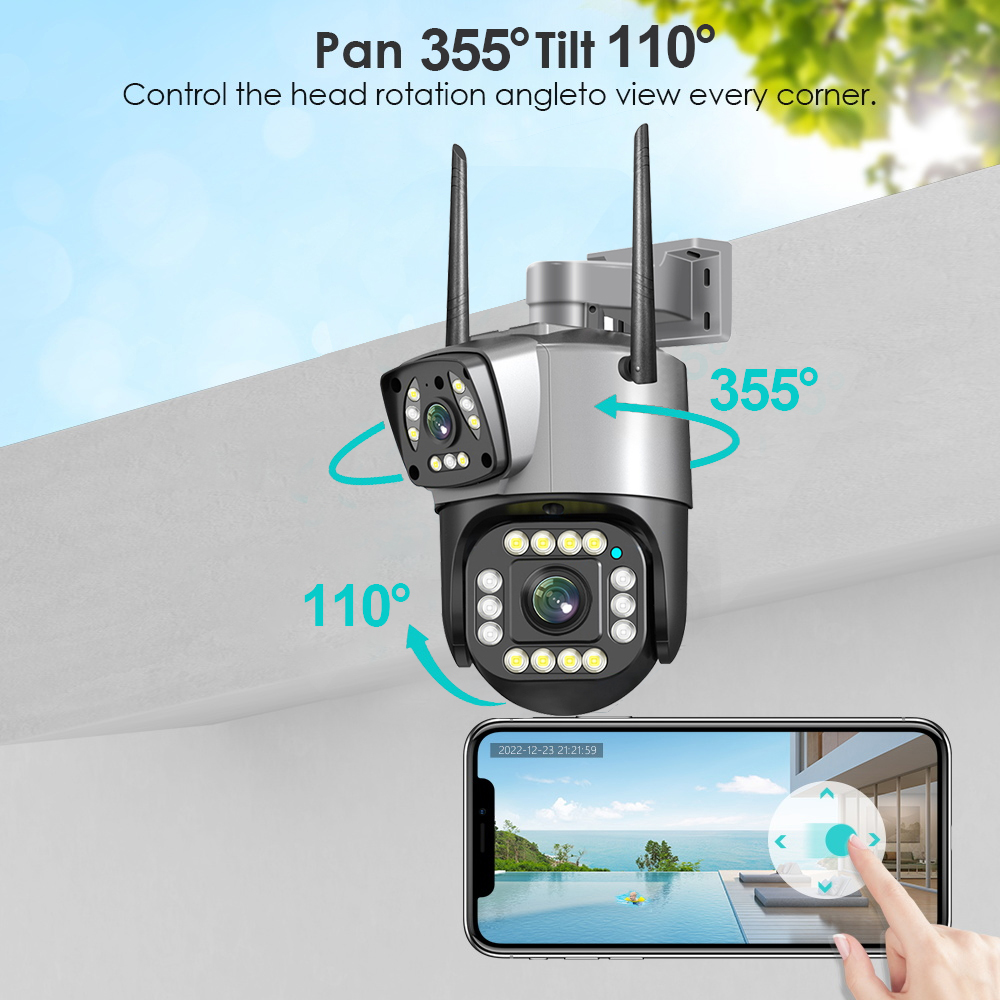 Mp V Pro Outdoor Cctv Dual Lens Camera Wifi Connect Cellphone With