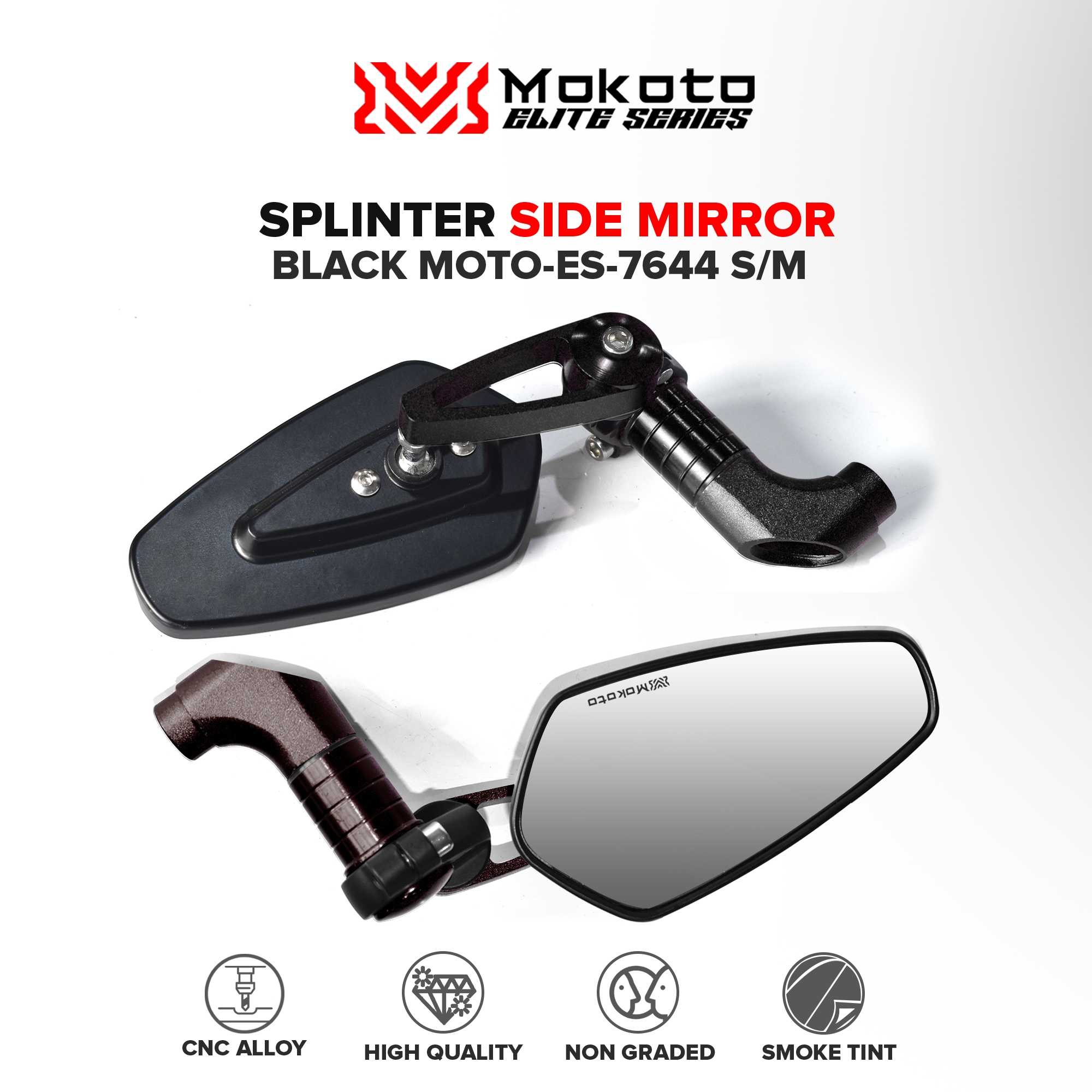 MOKOTO ELITE SERIES SPLINTER SIDE MIRROR MOTO ES 7644 NON GRADED SMOKE