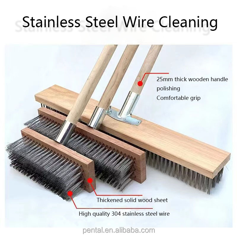 Stainless Steel Wire Floor Scrub Brush With Handle Stiff Bristle Brush