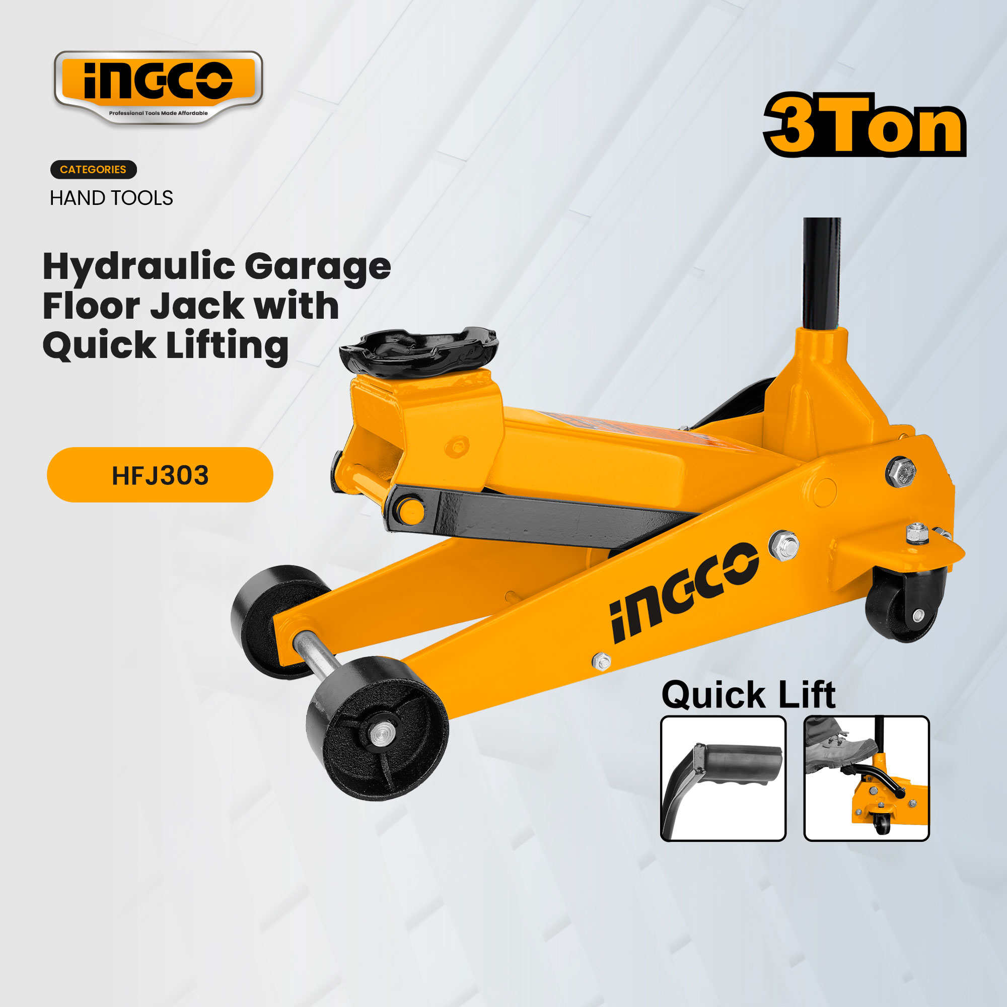 Ingco Tons Hydraulic Garage Floor Jack With Quick Lifting Hfj Iht