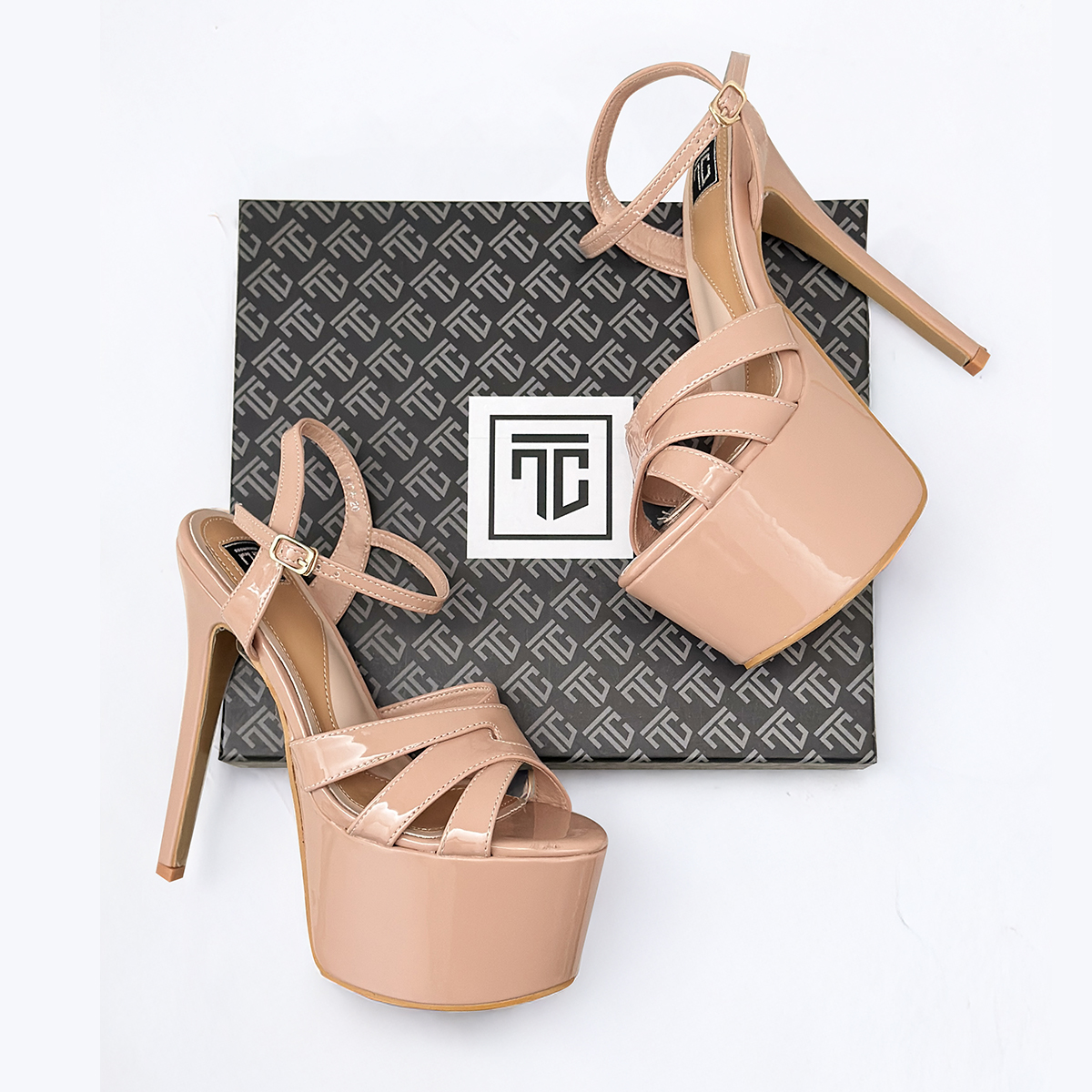 TC Strappy Nude Pageant High Heels Inch Platform Glam High Heels