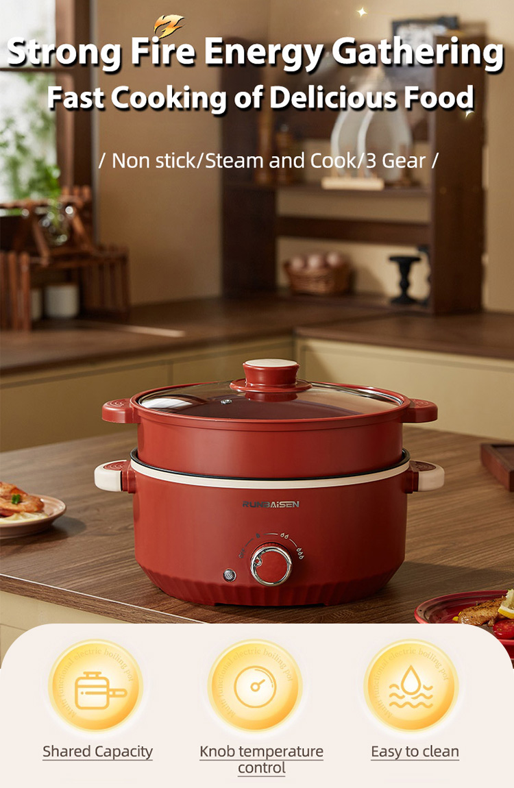 5L Electric Cooker 1000W Hot Pot Non Stick Multi Function With Steamer