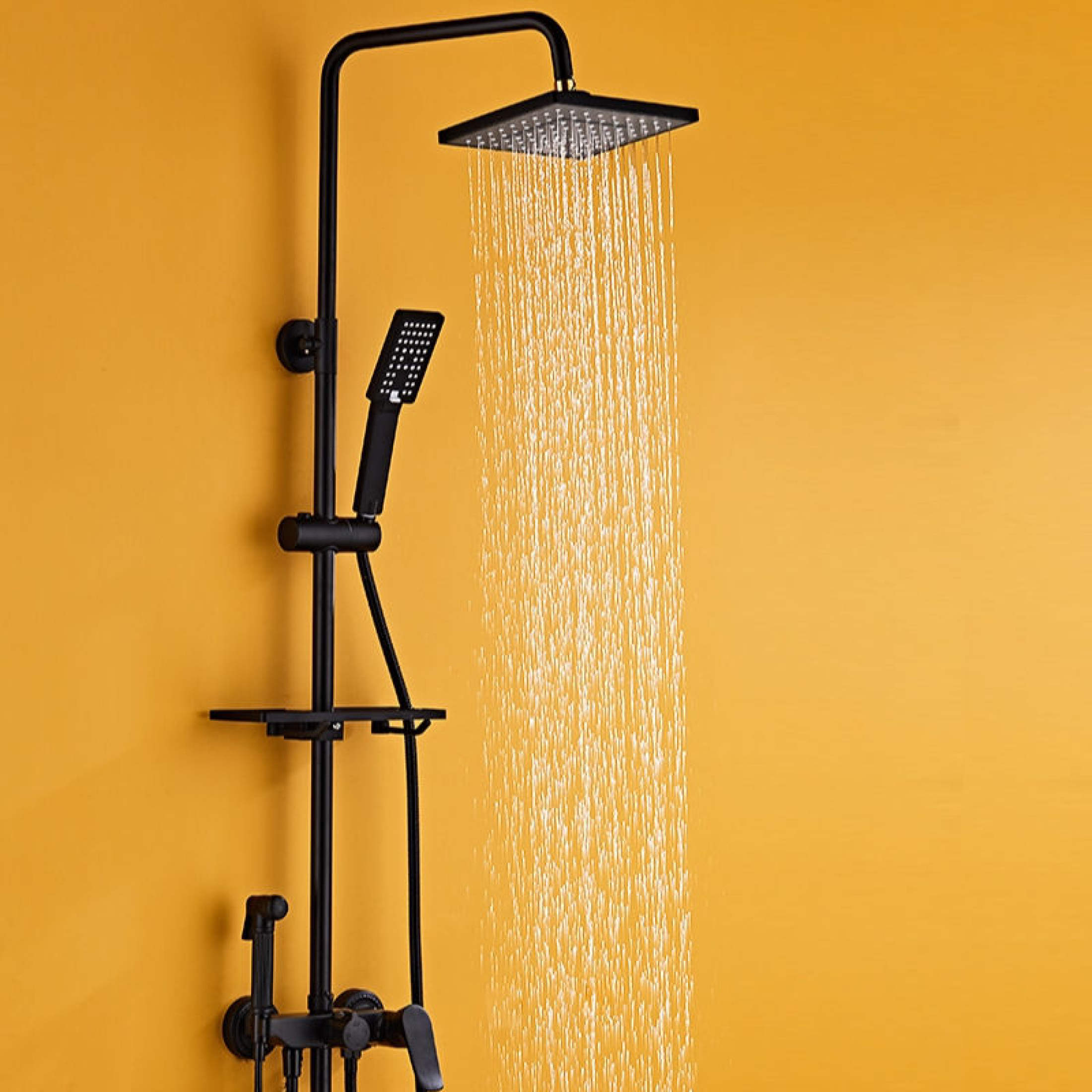 304 Stainless Steel 3 In 1 Hot And Cold Square Matte Black Shower Set