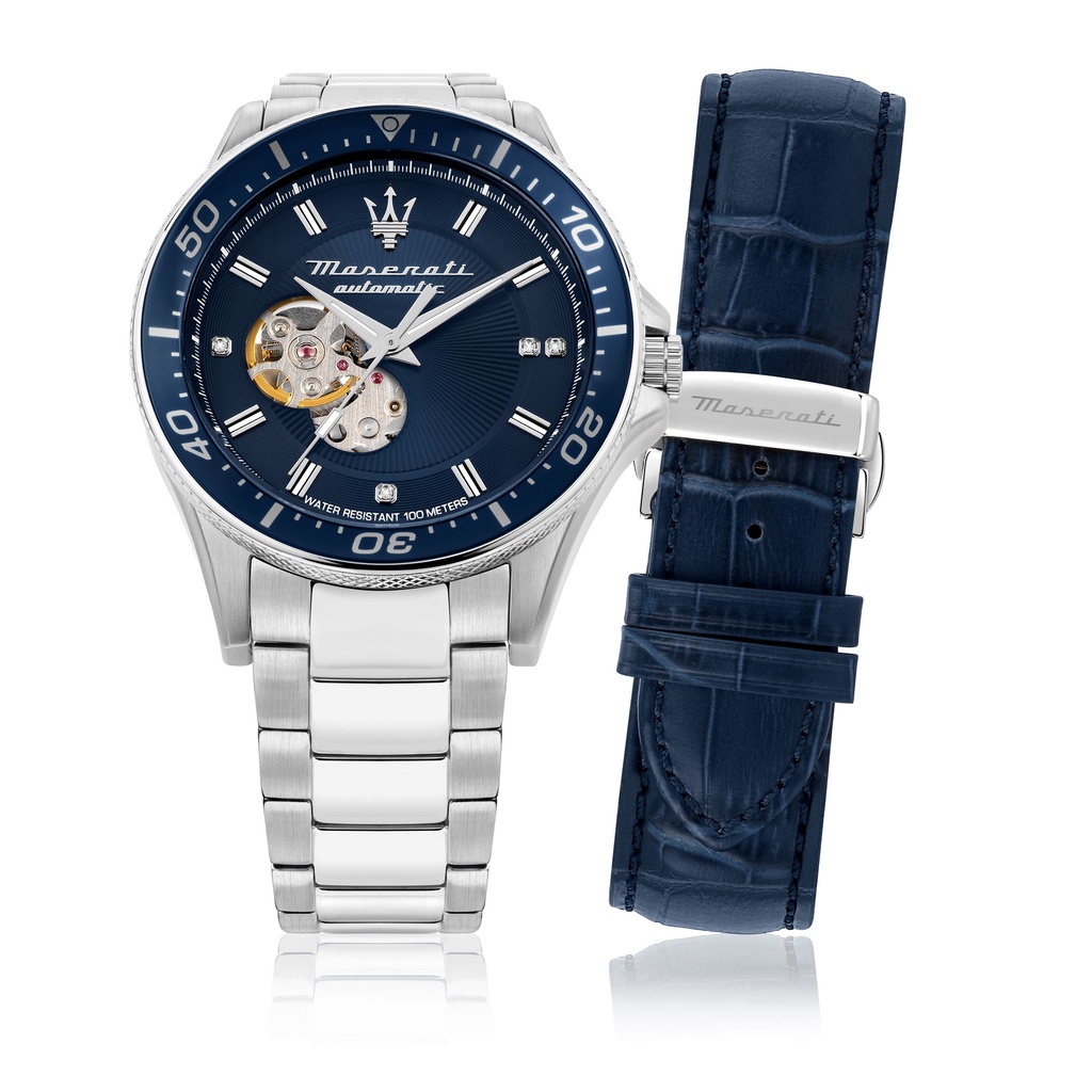 2 Years Warranty Maserati Sfida 44mm Blue Sunray Dial Multi Strap Men