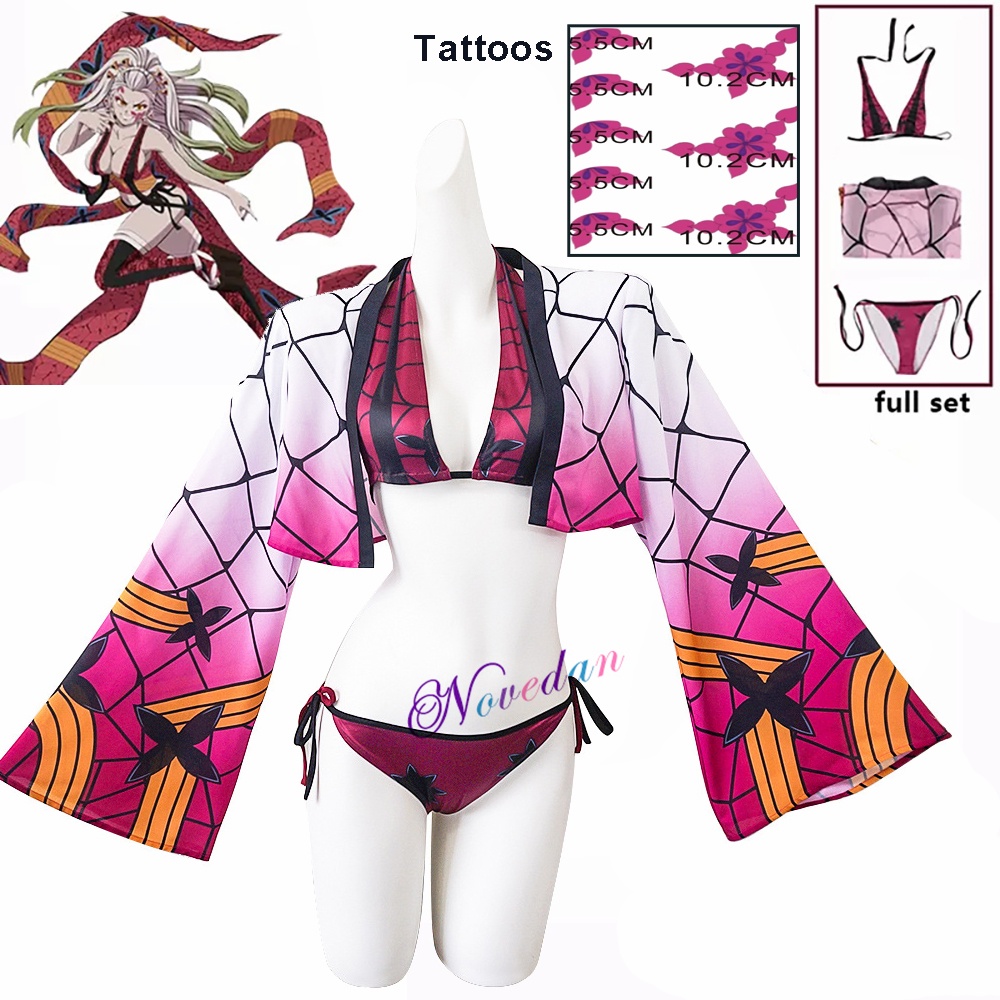 Anime Demon Slayer Daki Swimsuit Bikini Set Swim Suit Tattoo Stickers