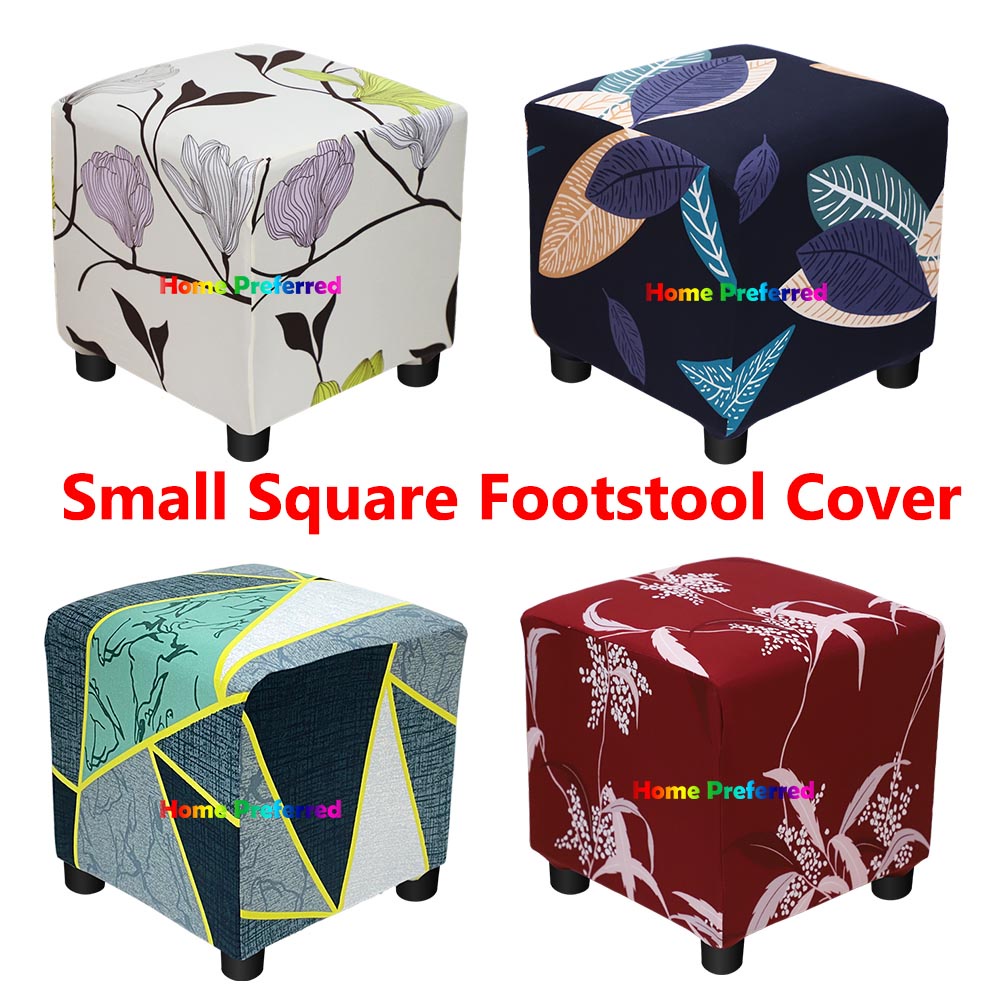 Small Square Footstool Cover Ottoman Cover Printed Footstool Protector