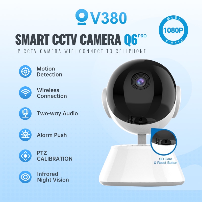 V380 Q6 PRO CCTV Camera Wifi Connect To Cellphone With Voice 1080P HD