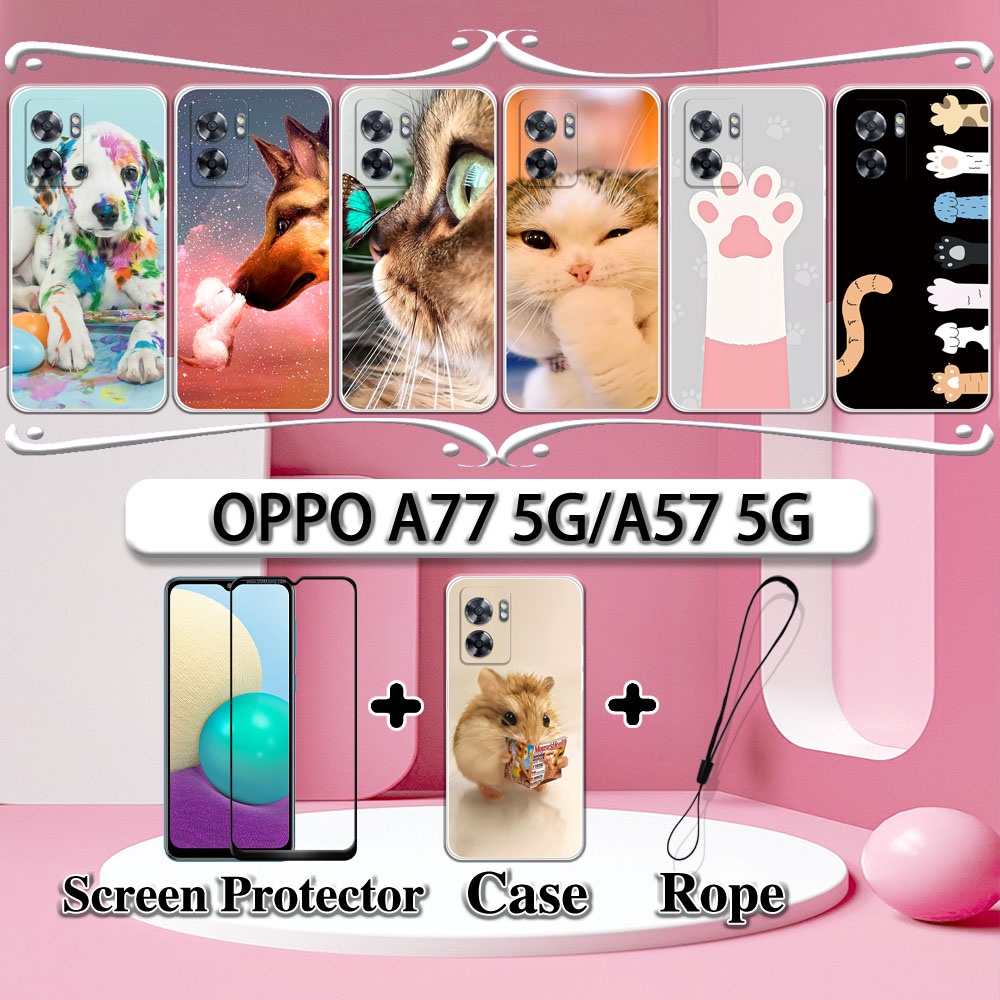 2 IN 1 OPPO A77 5G A57 5G Case With Tempered Glass Curved Ceramic