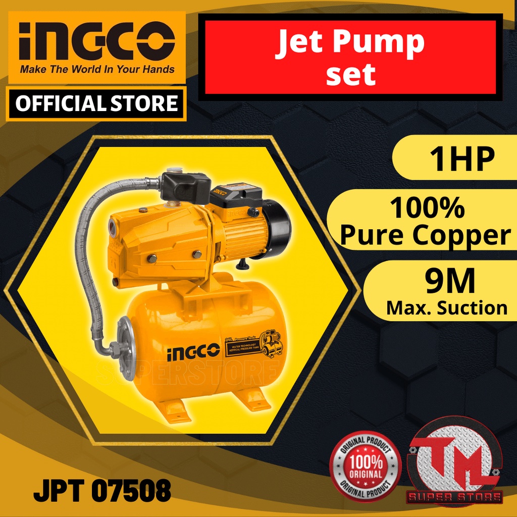 INGCO Pump Jet Pump Set 1hp JPT07508 Pure Copper Tm Ss Shopee