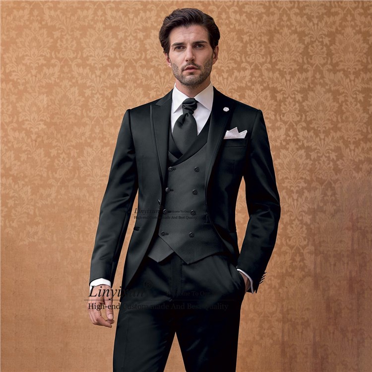 Classic Black Mens Suit Wedding Groom Tuxedo Slim Fit Formal Business