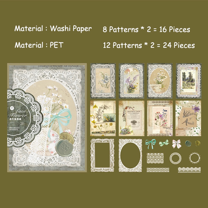 Journamm Pcs Pack Aesthetics Flower Lace Materials Paper Set Diy