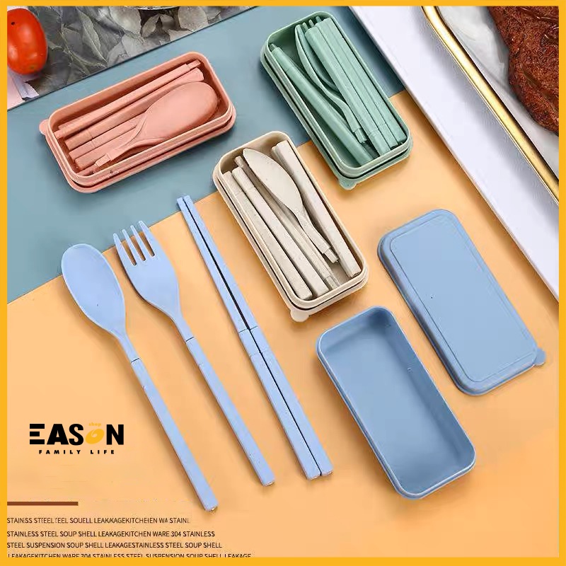 Eason Pcs Set Reusable Folding Wheat Straw Chopstick Spoon Fork Cutlery