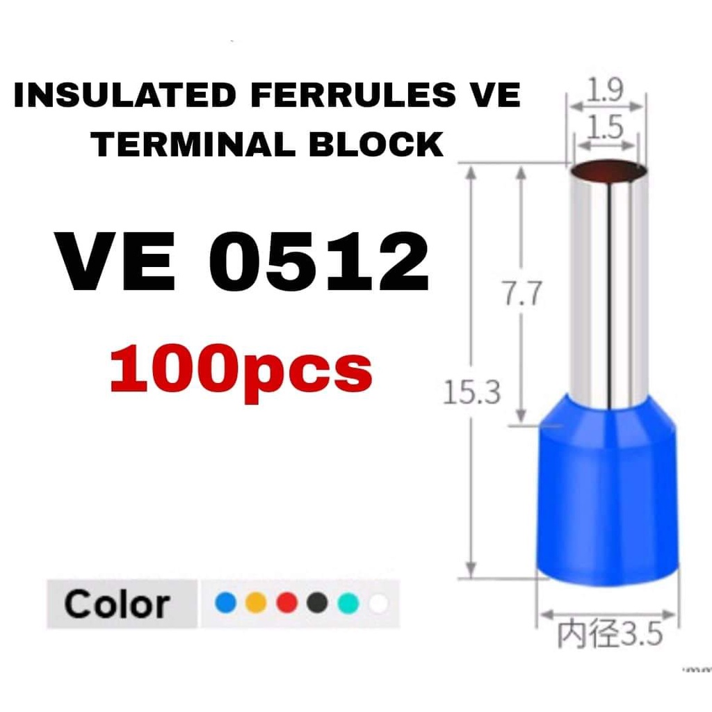 100pcs Insulated Ferrules VE Terminal Block Cord End Wire Connector