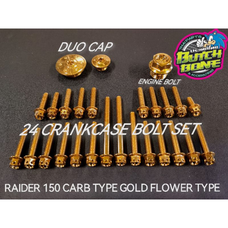 HENG CRANKCASE BOLT SET ENGINE DUO CAP RAIDER 150 CARB TYPE GOLD SOLD