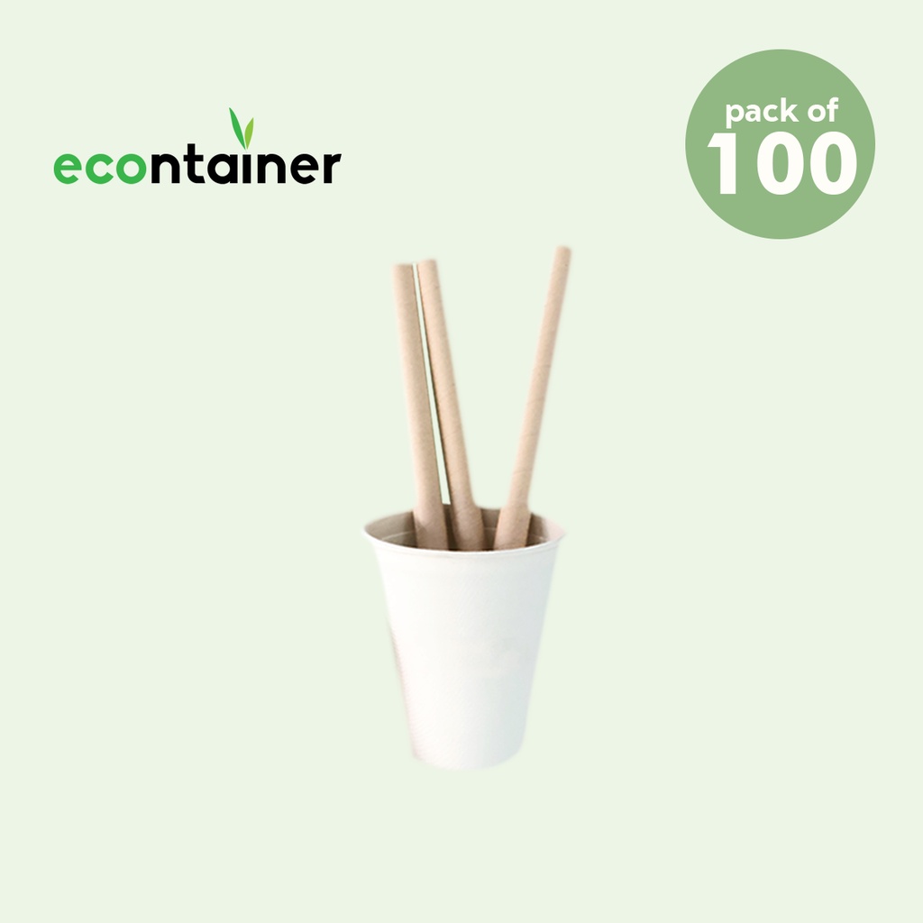 Econtainer ST03 210mm Sugarcane Bagasse Milk Tea Straw Compostable And