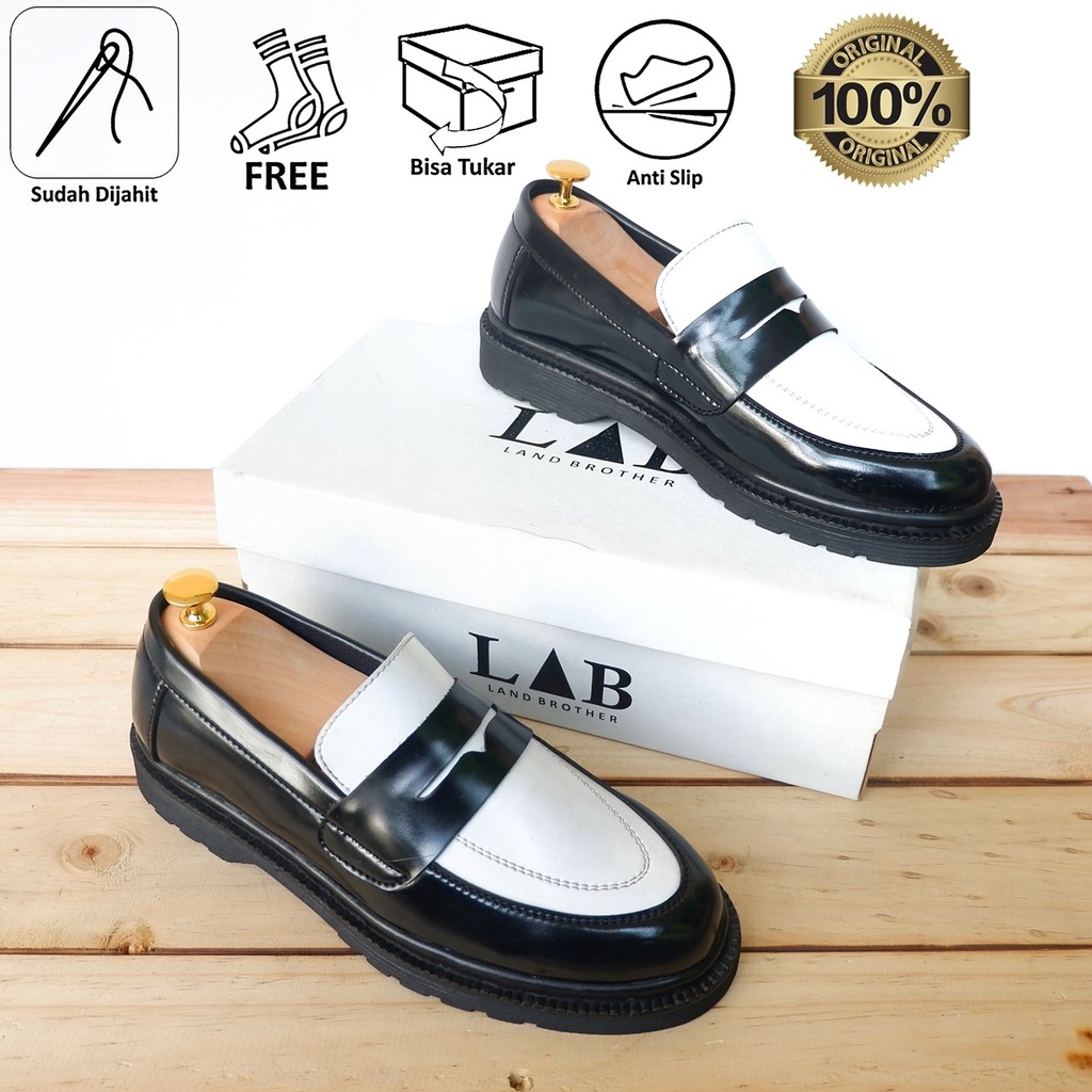 Hitam Putih Pria Penny Loafer Men Original Land Brother Casual Black