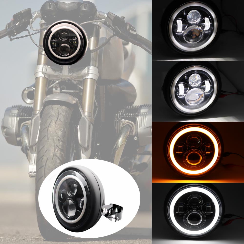 Inch Dot Sae E Motorcycle Headlamp Angle Eye With Drl Turn Signal